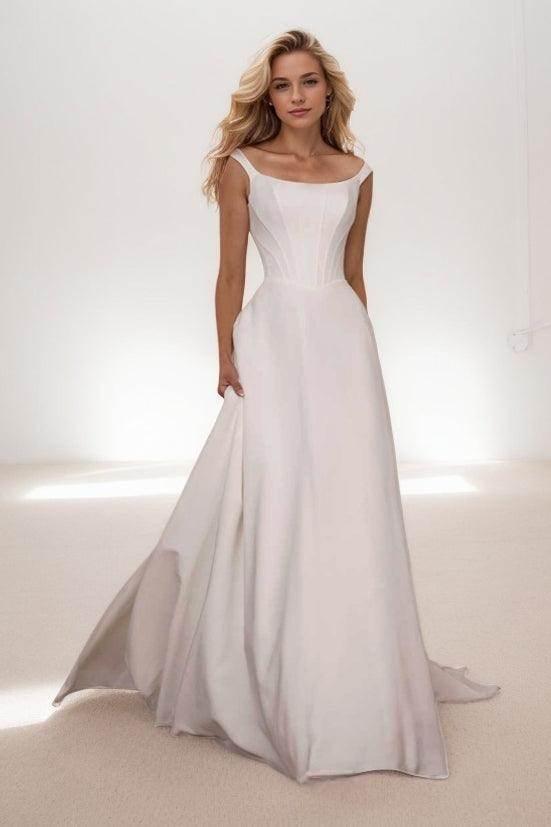 A-Line Sweep-Brush Train Elastic Cloth Wedding Dress CW3441CR - COCOMELODY